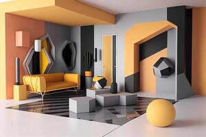 3d room interior design with geometric shapes photo