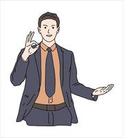 Illustration icon of gesture man doing presentation at meeting. really good for icon of presentation icon for your business vector