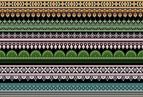 Set Ethnic Seamless borders and flower ornament, motif draws working illustration flowers and  ornament motif India design elements Neckline pattern or, repeat the floral texture vector