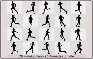 corriendo hombres y mujer siluetas, conjunto de siluetas de corriendo hombres y mujer. vector, correr, grupo de corriendo gente, hombres y mujer vector