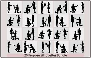 Silhouette of a man makes a proposal to marry the woman vector illustration,makes a proposal to marry the girl,Couple propose silhouettes in different poses