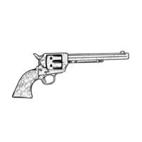 Gun drawing. Black color outline style. Vector illustration.