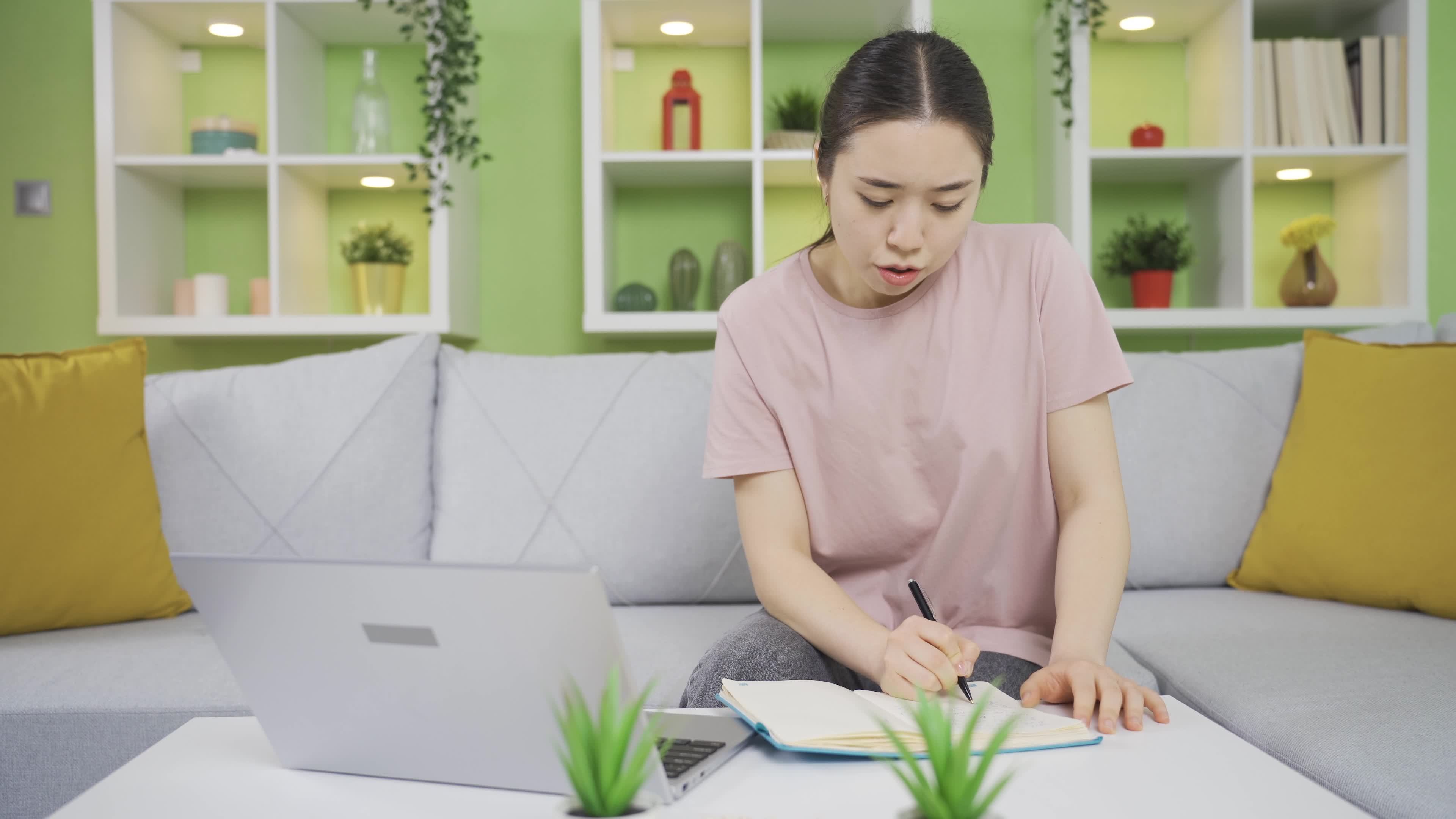 Asian young woman gasping for breath, Having shortness of breath