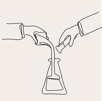 Minimalist Chemistry Equipment Line Art, Science Outline Drawing, Simple Sketch, Flask Experiment vector