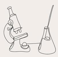 Minimalist Chemistry Equipment Line Art, Science Outline Drawing, Simple Sketch, Flask Experiment vector