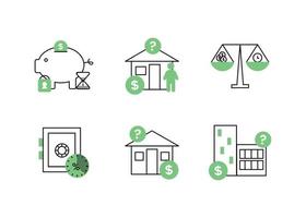 Finance. Vector illustration set of depository services icons, property valuation