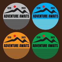 Adventure awaits logo lettering on different colors background vector