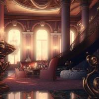 3d ilustración de hada cuento palacio majestuoso lujo interior. misterioso soñador antecedentes. foto