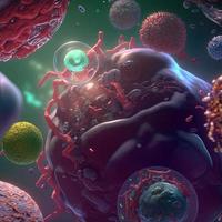 Abstract background bacteria and viruses. 3D illustration. Scientific microcosm  background. Realistic illustration. Ai render. photo