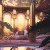 3D illustration of fairy tale palace majestic luxury interior. Mysterious dreamy background. photo