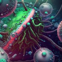 Abstract background bacteria and viruses. 3D illustration. Scientific microcosm  background. Realistic illustration. Ai render. photo