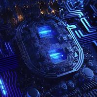 Abstract  futuristic central computer Processors CPU concept. Motherboard digital chip.  Integrated communication processor. 3D illustration.  Ai render photo