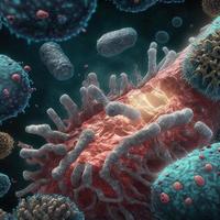 Abstract background bacteria and viruses. 3D illustration. Scientific microcosm  background. Realistic illustration. Ai render. photo