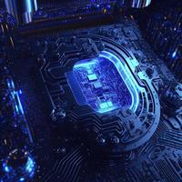 Abstract  futuristic central computer Processors CPU concept. Motherboard digital chip.  Integrated communication processor. 3D illustration.  Ai render photo
