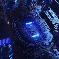 Abstract  futuristic central computer Processors CPU concept. Motherboard digital chip.  Integrated communication processor. 3D illustration.  Ai render photo