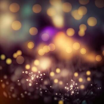 Abstract fairy tale blurred background with flower plant elements and bokeh lights. . photo