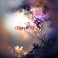 Abstract fairy tale blurred background with flower plant elements and bokeh lights. . photo