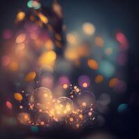Abstract fairy tale blurred background with flower plant elements and bokeh lights. . photo