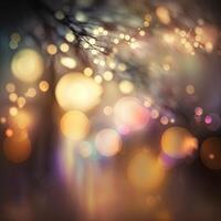 Abstract fairy tale blurred background with flower plant elements and bokeh lights. . photo