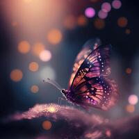 hermosa mariposa en un fabuloso borroso antecedentes. ai generado. foto