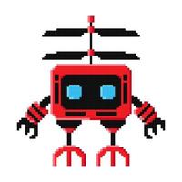 Pixel art cute red cartoon robots isolated on white background vector