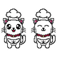 Pixel art cute cat wearing a chef hat design mascot kawaii vector