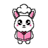 Pixel art cute chef rabbit design mascot kawaii vector