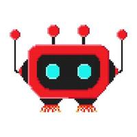 Pixel art cute red cartoon robots isolated on white background vector