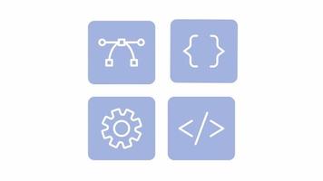 Animated web develop buttons. Website, app building. Flat cartoon style icons 4K video footage for web design. Color isolated elements animation on white background with alpha channel transparency