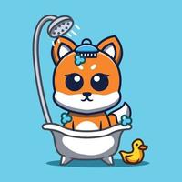 Cute fox character taking a bath in a bathtub cartoon vector illustration.