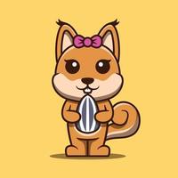 Cute Squirrel Holding A Sunflower Seed Vector Cartoon Illustration