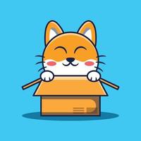 Cute Dog Mascot Playing In Box Cartoon Vector Illustration