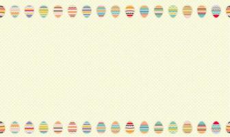 Easter banner with chocolate rabbits and beautifully painted eggs set on the grass. Concept of Easter egg hunt or egg decorating art. Background pastel color minimal design vector