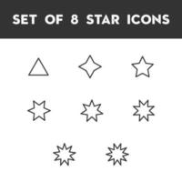 Set of 8 linear star icons. Linear style star icon set. Suitable for infographic, marketing, branding, poster, web design. Pro vector icons.