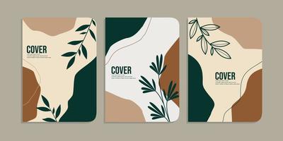 set of book cover designs with hand drawn floral decorations. abstract retro botanical background.size A4 For notebooks, diary, invitation, planners, brochures, books, catalogs vector