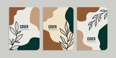 set of book cover designs with hand drawn floral decorations. abstract retro botanical background.size A4 For notebooks, diary, invitation, planners, brochures, books, catalogs vector