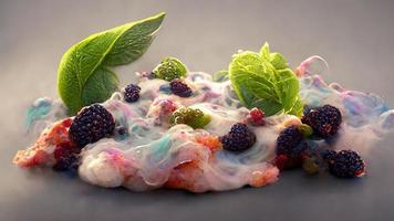 apetitoso postre con hielo crema con frutas y bayas. 3d ilustración. foto