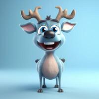 Realistic 3D rendering of a happy, fluffy and cute elk smiling with big eyes looking straight at you. Created with photo