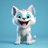 Realistic 3D rendering of a happy, fluffy and cute lynx smiling with big eyes looking straight at you. Created with photo