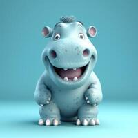 Realistic 3D rendering of a happy, fluffy and cute hippo smiling with big eyes looking straight at you. Created with photo