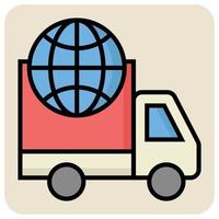 Filled color outline icon for International cargo truck. vector