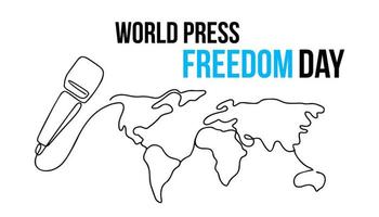 Illustration of microphone and world map for World Press Freedom Day in line art style on white vector