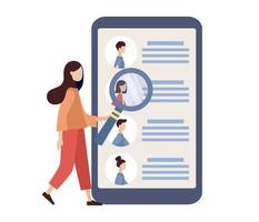 List of job applicants in smartphone app icon. Hiring employees, HR, Job interview, candidate selection concept. Recruitment and headhunting agency. Vector flat illustration