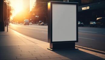 blank billboard mockup for advertising in the city, sunset view photo