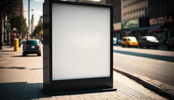 blanco cartelera Bosquejo para publicidad en el ciudad, luz ver foto