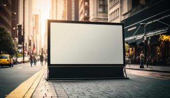 blank billboard mockup for advertising in the city, sunset view photo