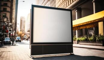 blank billboard mockup for advertising in the city, sunset view photo