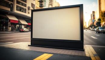 blank billboard mockup for advertising in the city, sunset view photo