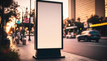 blank billboard mockup for advertising in the city, sunset view photo