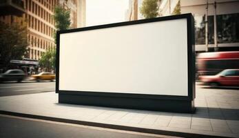 blank billboard mockup for advertising in the city, sunset view photo